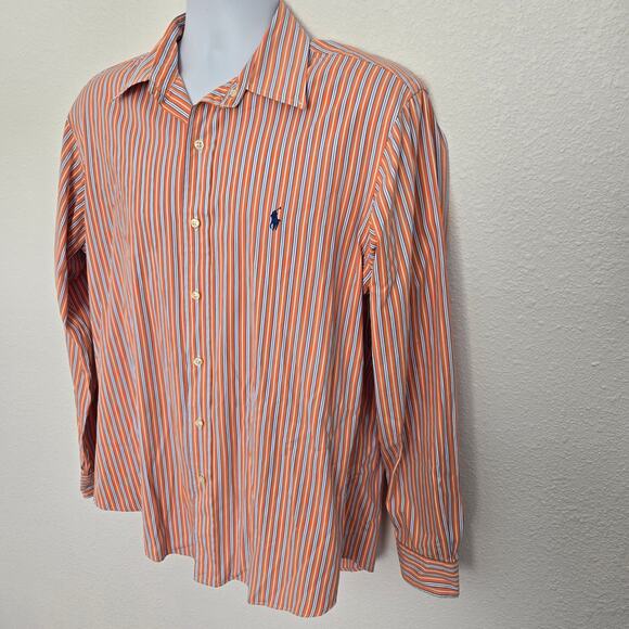 Ralph Lauren Men's Custom Fit Striped Button Down Orange, Blue, White Size L - Picture 3 of 6